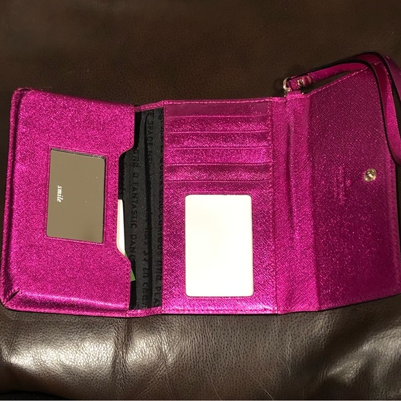 KATE SPADE Hot Pink Saffiano Leather Wristlet w Sparkle NWOT - Picture 10 of 17